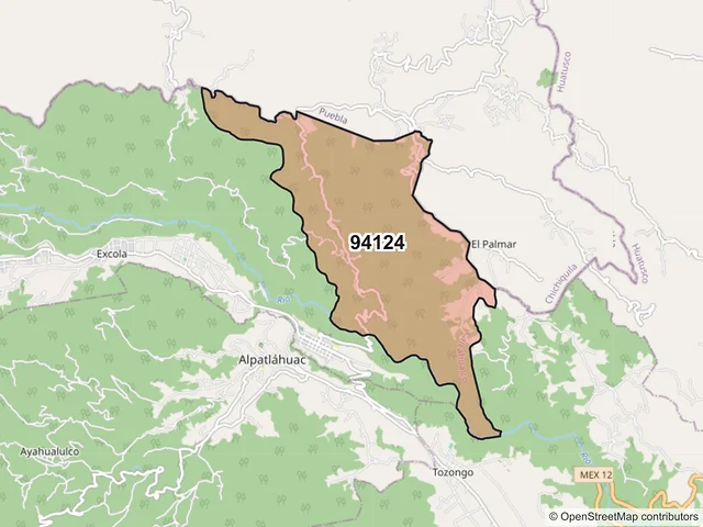Mapa del código postal 94124, Calcahualco, Veracruz de Ignacio de la Llave