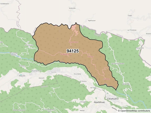 Mapa del código postal 94125, Calcahualco, Veracruz de Ignacio de la Llave