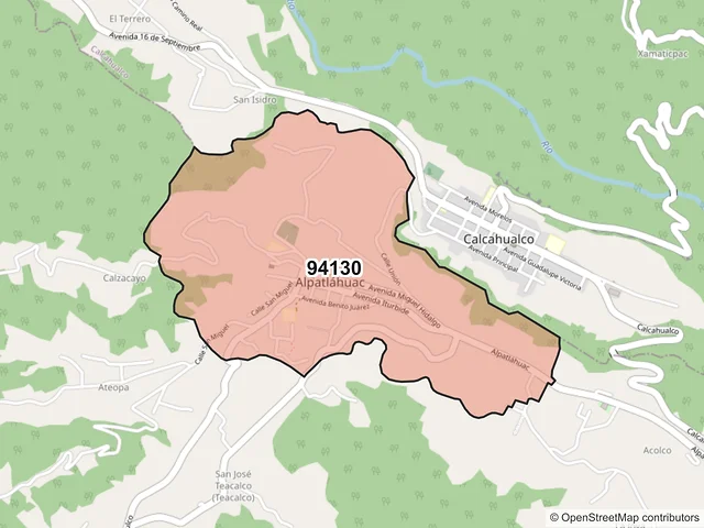 Mapa del código postal 94130, Alpatláhuac, Veracruz de Ignacio de la Llave