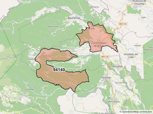 Mapa del código postal 94140, Coscomatepec, Veracruz de Ignacio de la Llave
