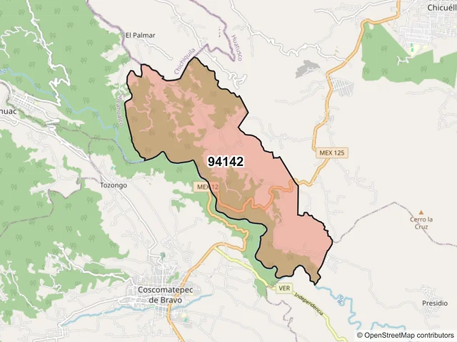 Mapa del código postal 94142, Coscomatepec, Veracruz de Ignacio de la Llave