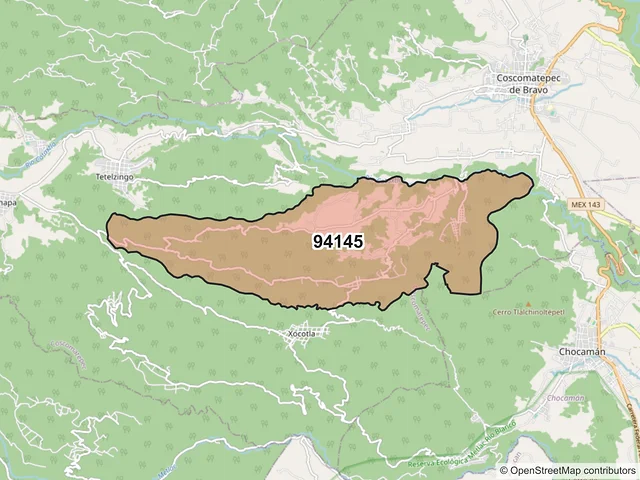 Mapa del código postal 94145, Coscomatepec, Veracruz de Ignacio de la Llave