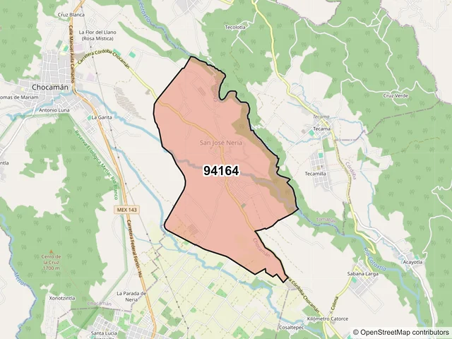 Mapa del código postal 94164, Chocamán, Veracruz de Ignacio de la Llave