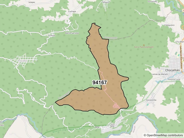 Mapa del código postal 94167, Chocamán, Veracruz de Ignacio de la Llave