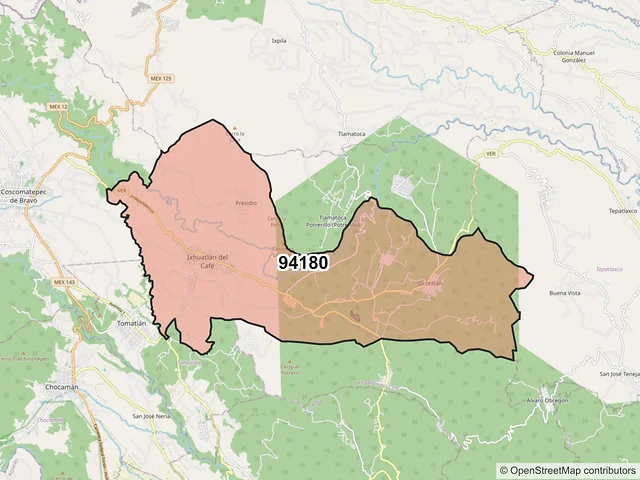 Mapa del código postal 94180, Ixhuatlán del Café, Veracruz de Ignacio de la Llave