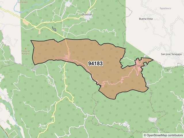 Mapa del código postal 94183, Ixhuatlán del Café, Veracruz de Ignacio de la Llave