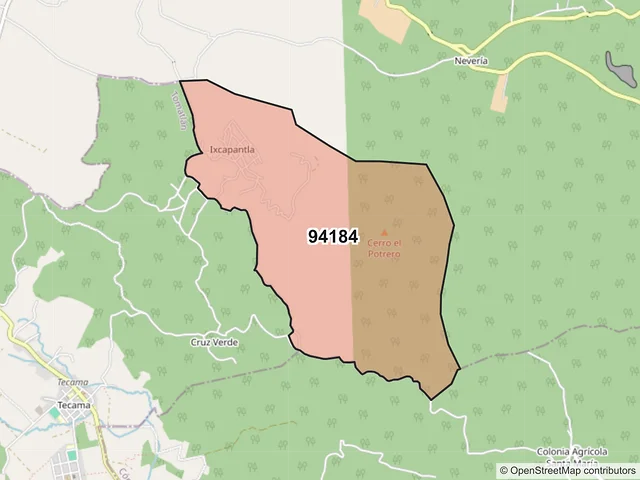 Mapa del código postal 94184, Ixhuatlán del Café, Veracruz de Ignacio de la Llave