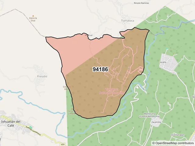 Mapa del código postal 94186, Ixhuatlán del Café, Veracruz de Ignacio de la Llave