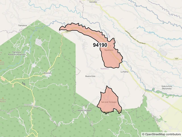 Mapa del código postal 94190, Tepatlaxco, Veracruz de Ignacio de la Llave