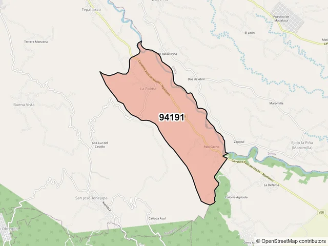 Mapa del código postal 94191, Tepatlaxco, Veracruz de Ignacio de la Llave