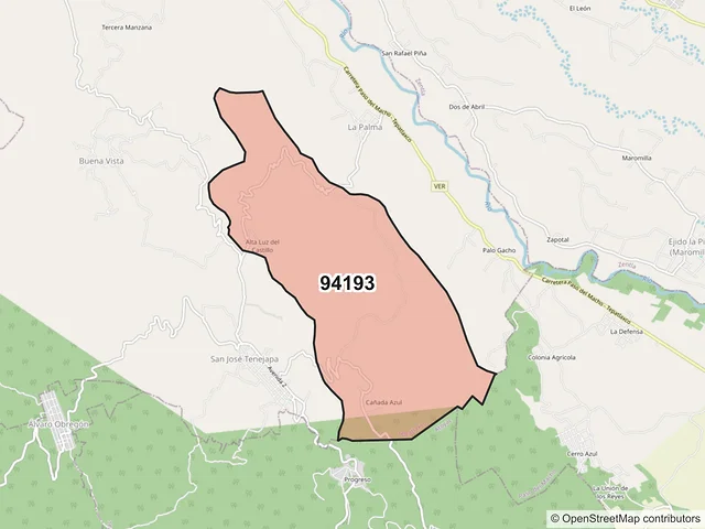 Mapa del código postal 94193, Tepatlaxco, Veracruz de Ignacio de la Llave