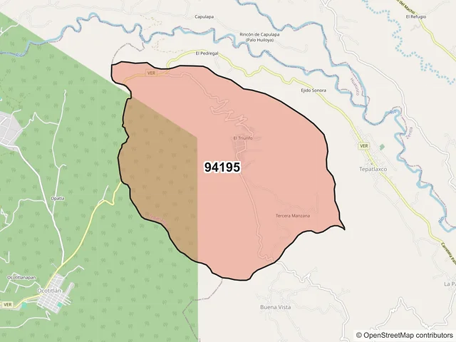 Mapa del código postal 94195, Tepatlaxco, Veracruz de Ignacio de la Llave
