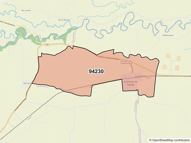 Mapa del código postal 94230, Camarón de Tejeda, Veracruz de Ignacio de la Llave