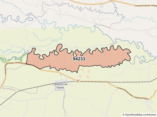 Mapa del código postal 94233, Camarón de Tejeda, Veracruz de Ignacio de la Llave