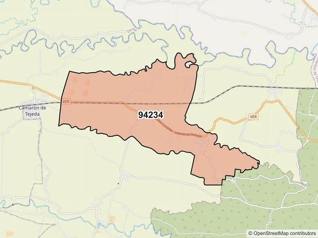 Mapa del código postal 94234, Camarón de Tejeda, Veracruz de Ignacio de la Llave