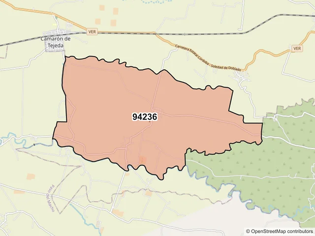 Mapa del código postal 94236, Camarón de Tejeda, Veracruz de Ignacio de la Llave