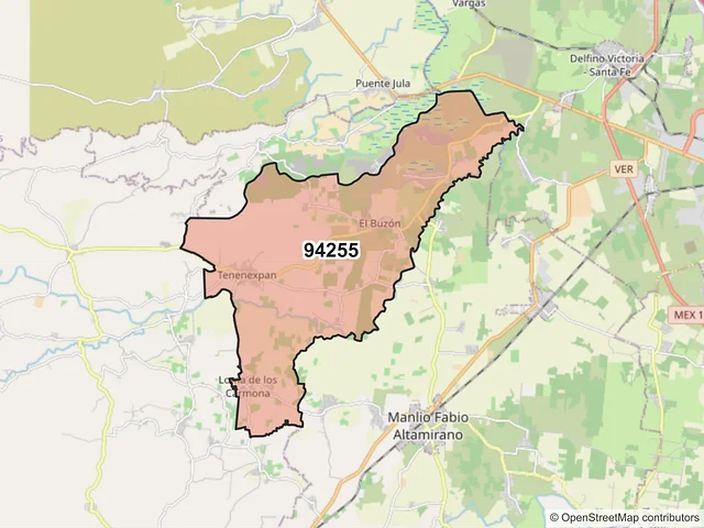 Mapa del código postal 94255, Manlio Fabio Altamirano, Veracruz de Ignacio de la Llave