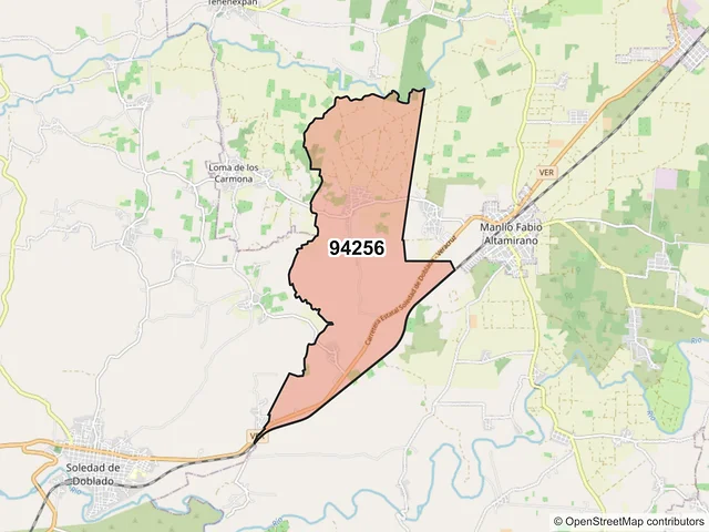 Mapa del código postal 94256, Manlio Fabio Altamirano, Veracruz de Ignacio de la Llave
