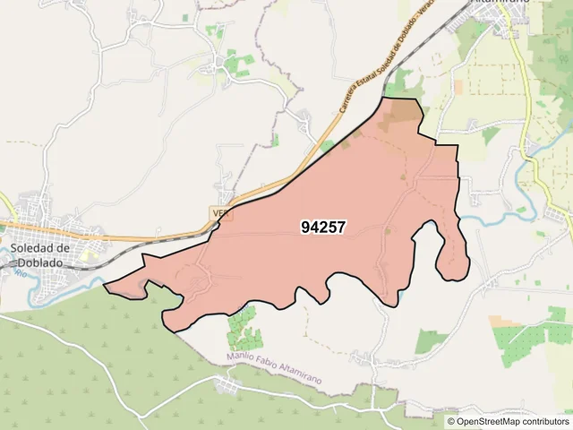Mapa del código postal 94257, Manlio Fabio Altamirano, Veracruz de Ignacio de la Llave