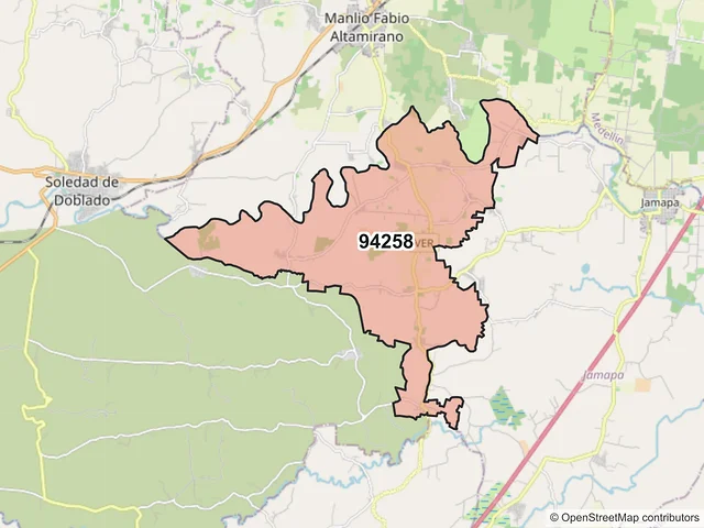 Mapa del código postal 94258, Manlio Fabio Altamirano, Veracruz de Ignacio de la Llave