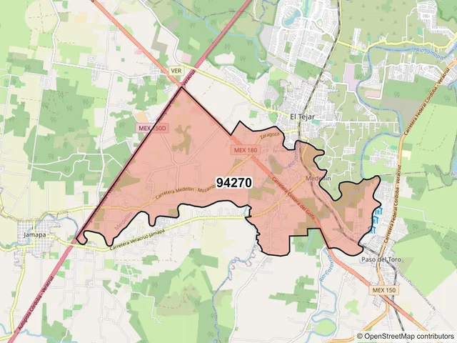 Mapa del código postal 94270, Medellín de Bravo, Veracruz de Ignacio de la Llave