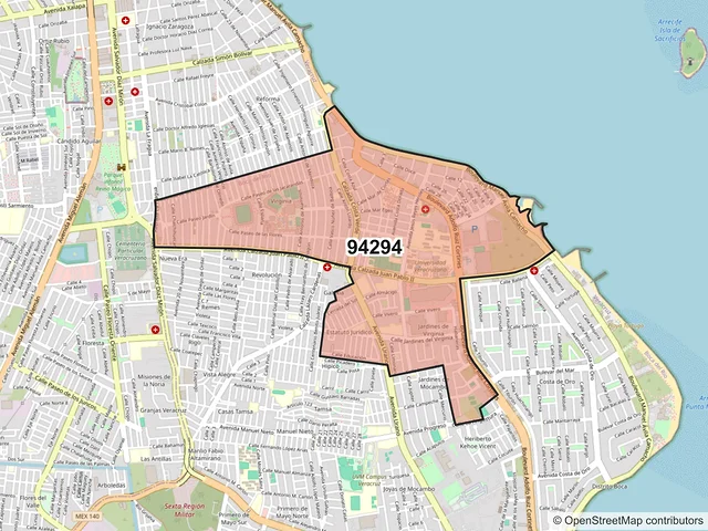 Mapa del código postal 94294, Boca del Río, Veracruz de Ignacio de la Llave