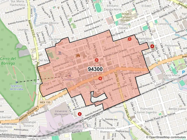 Mapa del código postal 94300, Orizaba, Veracruz de Ignacio de la Llave
