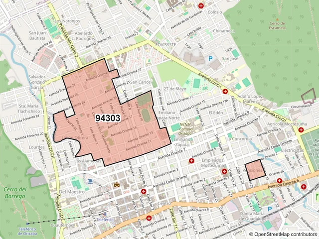 Mapa del código postal 94303, Orizaba, Veracruz de Ignacio de la Llave