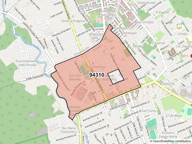 Mapa del código postal 94310, Orizaba, Veracruz de Ignacio de la Llave