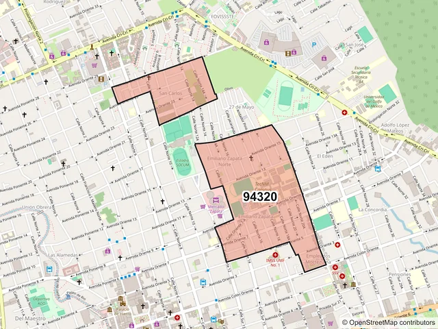 Mapa del código postal 94320, Orizaba, Veracruz de Ignacio de la Llave