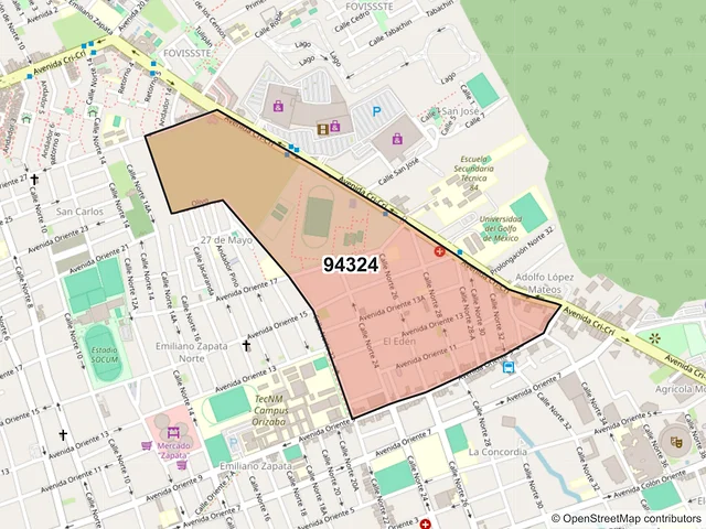 Mapa del código postal 94324, Orizaba, Veracruz de Ignacio de la Llave