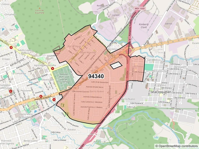 Mapa del código postal 94340, Orizaba, Veracruz de Ignacio de la Llave
