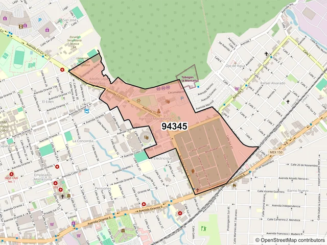 Mapa del código postal 94345, Orizaba, Veracruz de Ignacio de la Llave