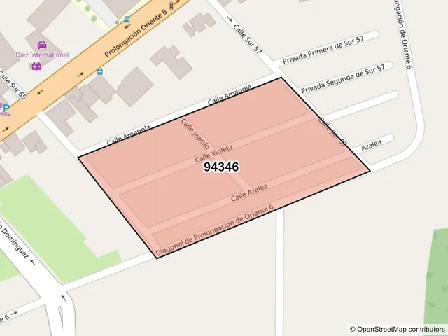 Mapa del código postal 94346, Orizaba, Veracruz de Ignacio de la Llave