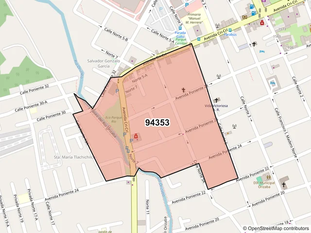 Mapa del código postal 94353, Orizaba, Veracruz de Ignacio de la Llave