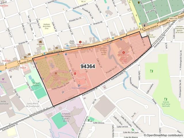 Mapa del código postal 94364, Orizaba, Veracruz de Ignacio de la Llave