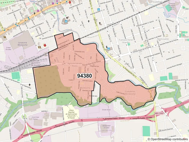 Mapa del código postal 94380, Orizaba, Veracruz de Ignacio de la Llave