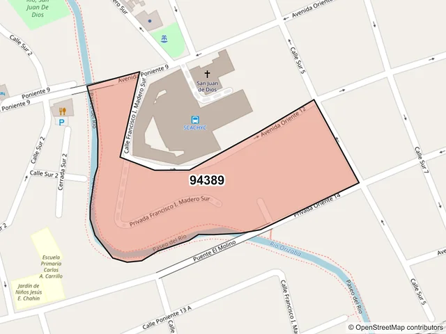 Mapa del código postal 94389, Orizaba, Veracruz de Ignacio de la Llave