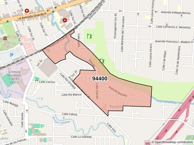 Mapa del código postal 94400, Orizaba, Veracruz de Ignacio de la Llave