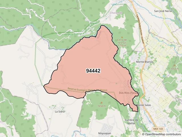 Mapa del código postal 94442, Atzacan, Veracruz de Ignacio de la Llave