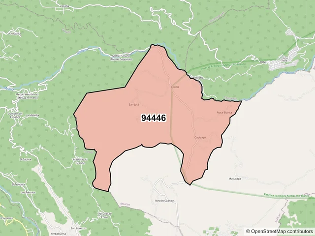 Mapa del código postal 94446, Atzacan, Veracruz de Ignacio de la Llave