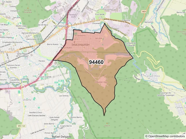 Mapa del código postal 94460, Ixtaczoquitlán, Veracruz de Ignacio de la Llave