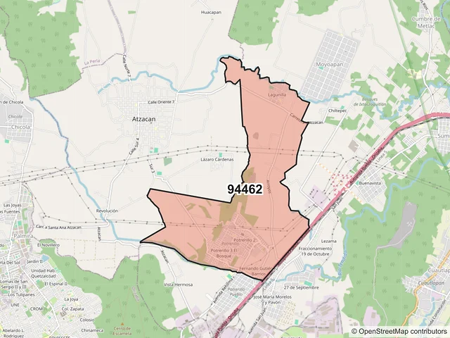 Mapa del código postal 94462, Ixtaczoquitlán, Veracruz de Ignacio de la Llave