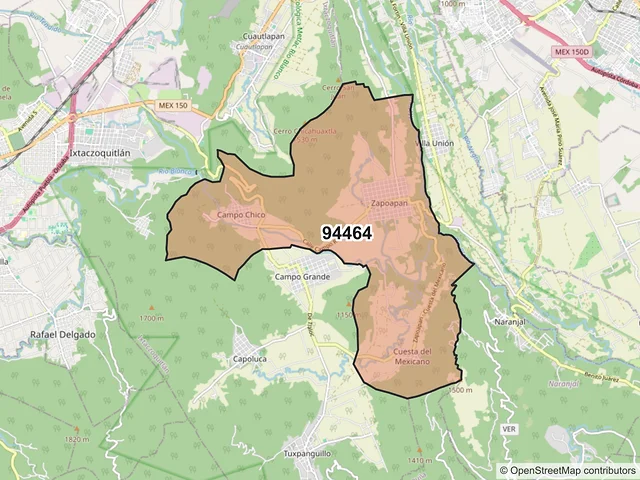 Mapa del código postal 94464, Ixtaczoquitlán, Veracruz de Ignacio de la Llave