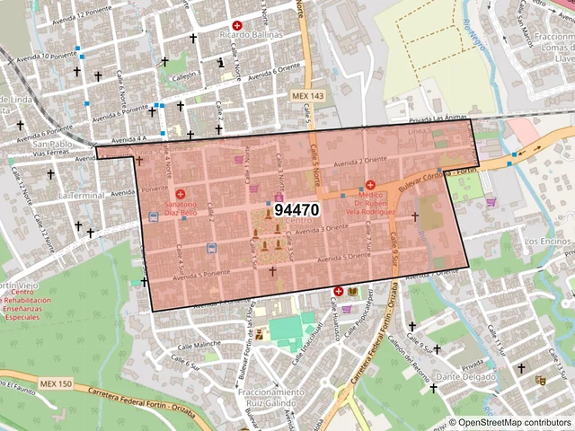 Mapa del código postal 94470, Fortín, Veracruz de Ignacio de la Llave