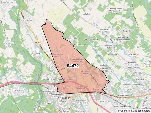 Mapa del código postal 94472, Fortín, Veracruz de Ignacio de la Llave