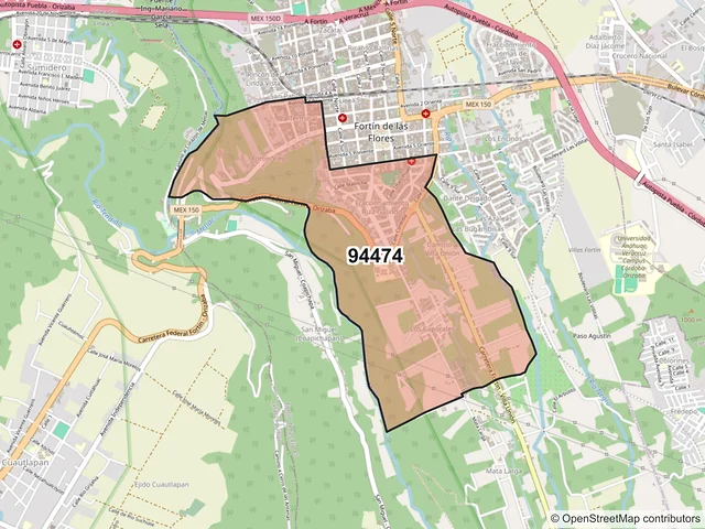 Mapa del código postal 94474, Fortín, Veracruz de Ignacio de la Llave