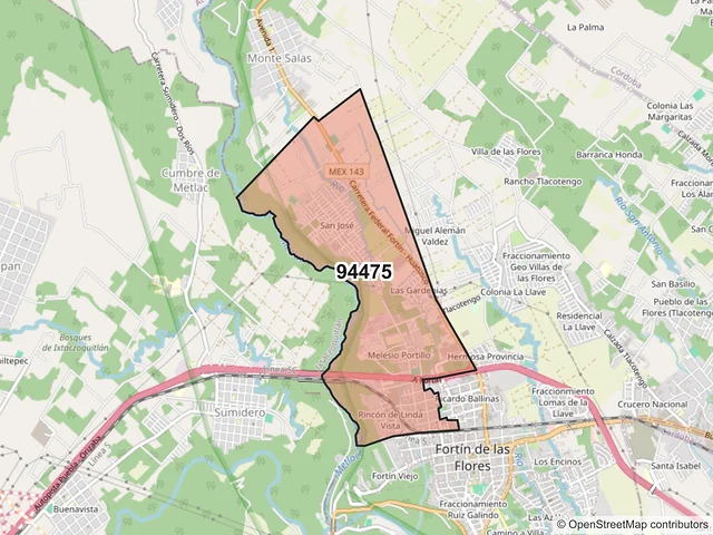 Mapa del código postal 94475, Fortín, Veracruz de Ignacio de la Llave