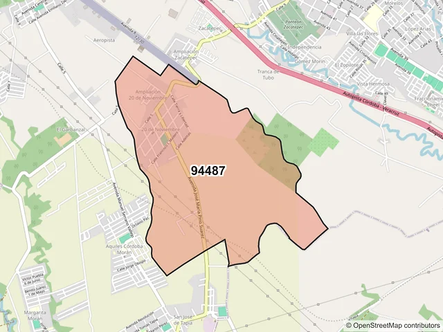 Mapa del código postal 94487, Córdoba, Veracruz de Ignacio de la Llave
