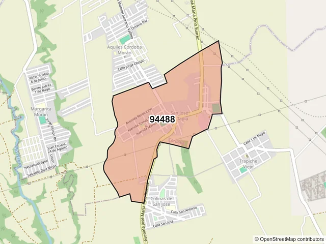 Mapa del código postal 94488, Córdoba, Veracruz de Ignacio de la Llave